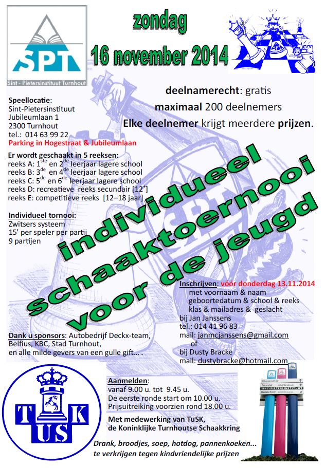 Individueel Schaaktornooi voor Scholen 16 november 2014